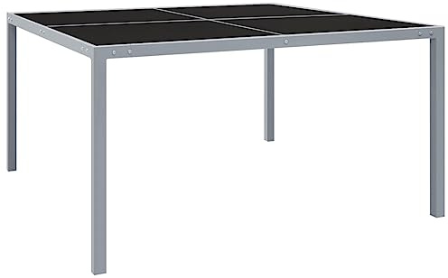 HaoChrymec Gartentisch mit gehärteter Glasplatte und pulverbeschichtetem Stahlgestell, Wetterfest, Loungetisch für Balkon und Garten, Grau, 130 x 130 x 72 cm