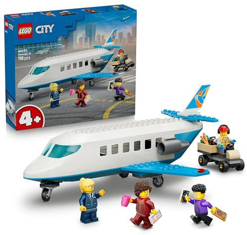 LEGO City Jet Passeggeri - Modellino di Aereo Giocattolo da Costruire con 4 Minifigure e Accessori da Viaggio - Giochi Didattici - Idea Regalo di Compleanno per Bambini da 4 Anni in su - 60492