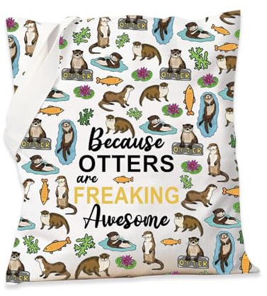 Komergave Otter Handtasche, Baumwolltasche Bedruckt Stoffbeutel Aesthetic Canvas Tote Bag Stoffbeutel mit Langen Henkeln, Einkaufstasche Faltbar für Einkaufen, Reisen, Pendeln, Lustige Otter Geschenk