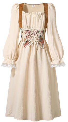 Girls Dress up Costumes Carnival Elegant French Medieval Dress for Girls Long Sleeve Gown with Classic Court Style Casual Party Wear(White,10-11 Years)