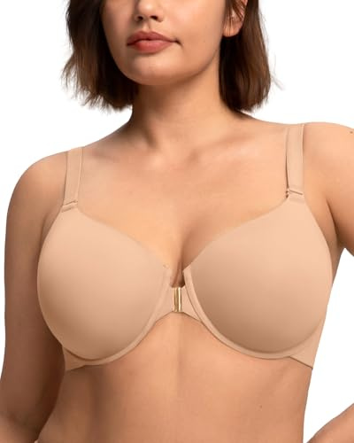 HSIA Minimizer Bras for Women Full Coverage Front Closure Racerback Tshirt Plus Size Underwire Lightly Lined Bra Light Beige 36DD