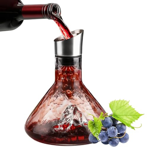 Decantador de Vino, Jarra de Vino con Aireador y Filtro - Aireador de Vino y Accesorio de Vino de Lujo - Vidrio Soplado a Mano, 1502 ml - Regalo para Vino (Iceberg)