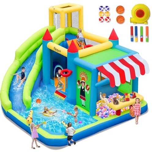 Bouncy castle with pump extra largeInflatable Bounce House Water slide 424 ×388 ×238 CM children's inflatable bouncy castle for children for Outdoor Indoor Red