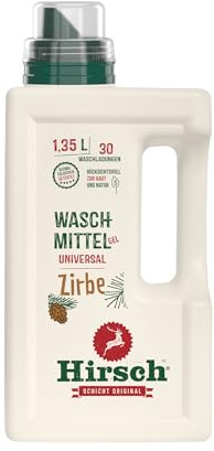 Hirsch Waschmittel Gel Zirbe 1,35 L – Universalwaschmittel mit Zirbenduft – 30 Waschgänge – für Bunt- & Weißwäsche