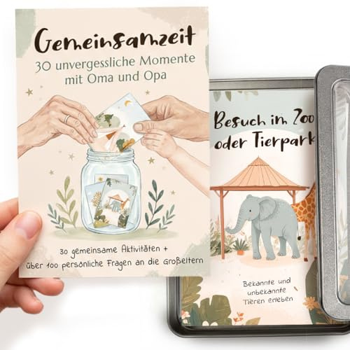 Gemeinsamzeit - Geschenk für frischgebackene Großeltern zur Enkel-Geburt | 30 unvergessliche Aktivitäten mit Enkelkind, 100 Fragen an Oma & Opa zum Ausfüllen: Wertvolle Erinnerungen & gemeinsame Zeit