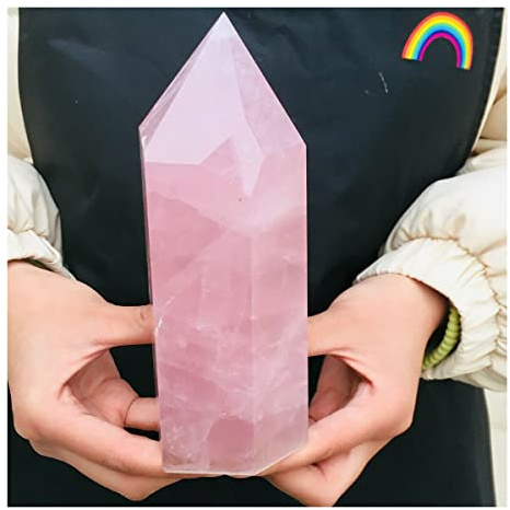 LQYXGS Heminredning i kristallsten naturlig rosa kvarts kristall stavspets (80–100 g)