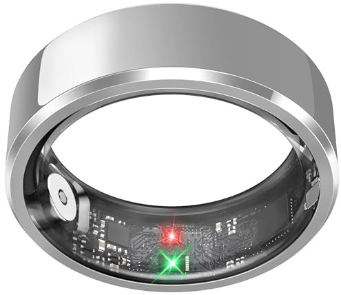 Smart Ring for Women,Fitness & Activity Tracker with Blood Pressure/Heart Rate Monitor, Sleep Tracker, Step Counter, IP68 Waterproof Ring for iOS&Android,Fast Charge,No Subscription (Silver,Size8）