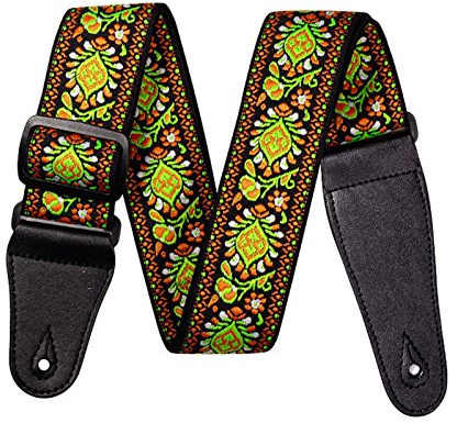 elonglin Keilriemen, Gitarre Verstellbar Gitarrengurt aus Baumwolle bestickt für akustische/elektrische/klassische Gitarre oder Bass grün