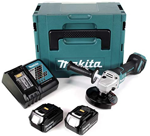 Makita DGA 517 RGJ Akku Winkelschleifer 18 V 125 mm Brushless + 2x Akku 6,0 Ah + Ladegerät + Makpac