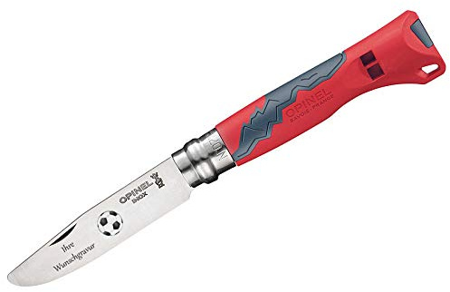 OPINEL Kindermesser Outdoor Junior mit Wunschgravur auf der Klinge (rot, Fussballmotiv, mit Namensgravur)