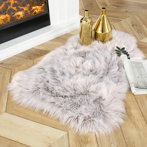 Ashler faux Sheepskin fur rug, Fluffy Shaggy Area Rug Ultra Soft 2 x 3 Feet, Frosted Bottom Beige Fuzzy, Machine Washable, Nursery Decor Throw Rugs for Bedroom, Living Room