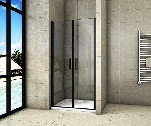 Aica Sanitär 90x200cm Duschtür Nischentür Duschabtrennung Doppeltür aus 8mm Sicherheitsglas mit Nanobeschichtung Schwarz