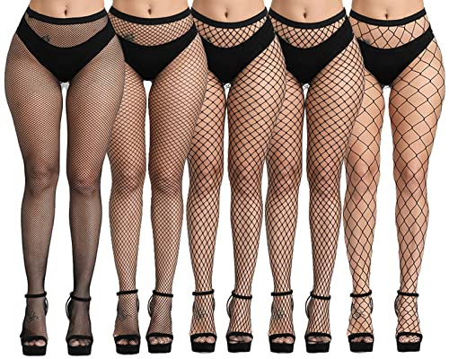 DRESHOW 5 Par Fisknätstrumpbyxor Sexigt Mönster Leggings Sömlösa Nylonstrumpbyxor Pantyhoses