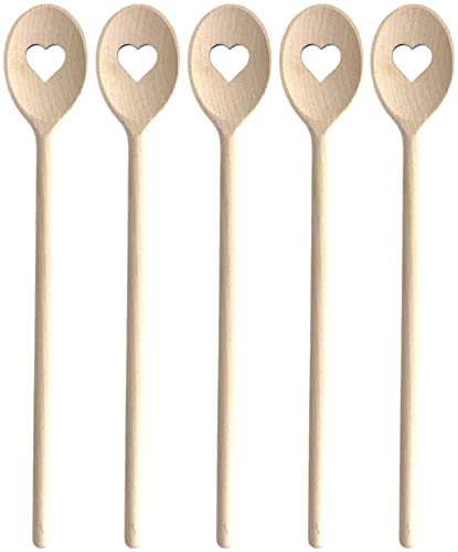 Balna 5 Stück Kochlöffel Herz Holzkochlöffel Set 30 cm, Rührlöffel Geschenk Basteln Hartholz Buchenholz Löffel gelasert Küchenhelfer für Pfannen und Töpfe