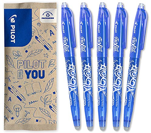 PILOT - FriXion Point 0.5 Set - 5 Stück: Blau - Radierbarer, Nachfüllbarer Gel-Tintenroller mit Druckmechanik und Thermosensitiver Tinte - Komfortables Schreiben - Feine Spitze
