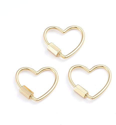PandaHall 5 Stück Messing Herz Schraube Karabiner Schloss Charms echt 18 Karat vergoldet Schlüsselanhänger Haken Verbinder für Schlüsselanhänger Handtaschen Halsketten 21,5 x 24 x 2 mm