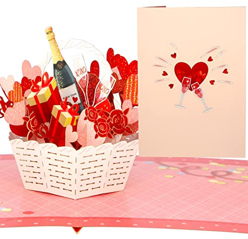 Liebessa 3D Pop-Up Karte Liebeskorb - So sagen Sie I Love You - Liebeskarte zum Hochzeitstag, Jahrestag, Geburtstag, Valentinstag, Verlobung, Grußkarte