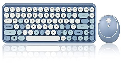Perixx PERIDUO-713BL Wireless Mini Keyboard and Mouse Combo - Retro Round Key Caps - Pastel Blue - US English Layout…