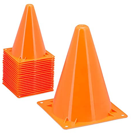 Relaxdays Pylonen 20er Set, Slalomhütchen, für Kinder, Fußball, Training, Markierungskegel, 18 cm, Hundesport, orange