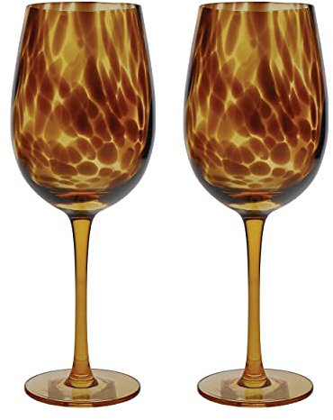 BarCraft Patterned Wine Glasses, Set of 2 Large Wine Glasses with Tortoiseshell Finish in Gift Box, 450ml