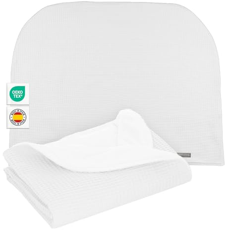 MIMUSELINA Couverture Bebe Naissance Hiver 90x70cm | Plaid Bebe Doux et Léger pour Lit Bébé et Poussette | Couverture Enfant Coton avec Intérieur Chaud | Fabriqué en Espagne | Wafle Blanc