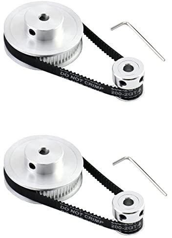 QWORK® 2 Sätze Zahnriemenscheibe 2GT für 3D-Druckers, 20 & 60 Zähne 5mm Bohrung Aluminium Zahnscheibe und 6mm Breite 200mm Länge Riemen