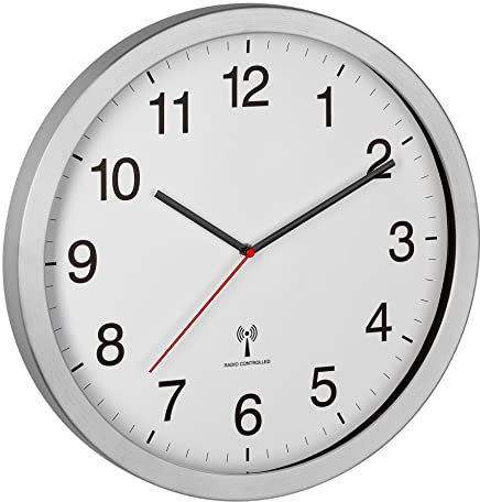 TFA Dostmann XL Funk-Wanduhr, 60.3545.02, analoge Funkuhr, gut ablesbar, ideal für Büro/Eingangsbereich, Silber-weiß, (L) 400 x (B) 50 x (H) 400 mm