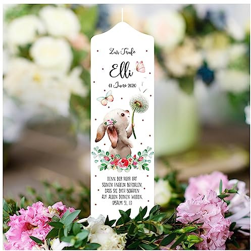 Wandtattoo Loft Taufkerze Mädchen oder Junge mit Taufspruch, Motiv Hase mit Pusteblume, 25cm x 7cm, personalisierte Kerze, bedruckte Kerze zur Taufe, Stumpenkerze, Geburtskerze, Taufgeschenk