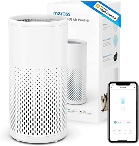 Meross Purificador de Aire, Filtro de Aire Compatible con Apple HomeKit con Filtro HEPA H13, CADR 160m³/h a 19m² en 24dB, Elimina 99,97% Olor a Polvo y Polen