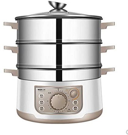 Steamer 3-Tier Stainless Steel Food Steamer Electric Steamer with Glass Lid, Vegetable Steamer Double Tiered Stackable Baskets