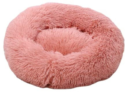 Zoomlie Plüsch-Donut-Haustierbett, warmes Hundehütte, Welpensofa mit weichem Kissen, rundes Höhlenbett, Haustier-Katzenbett, rutschfest, waschbar (4XL (100 x 100 cm), Rosa 1)