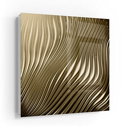 DEQORI Schlüsselkasten weiß | 30x30 cm | Motiv Goldenes Rillendesign | Glas & Metall Schlüssel-Box | Schlüsselschrank mit 50 Haken + 2 Magnete | Moderne Design Box magnetisch & beschreibbar