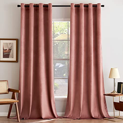 ANRODUO Dusty Rose Pink Velvet Curtains 84 Inches Long Blackout Thermal Insulated Soundproof Curtain Privacy Room Darkening Curtains Grommet Window Drapes for Bedroom Living Room Set of 2