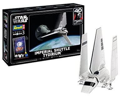 Revell 05657 Star Wars Return Of The Jedi Imperial Shuttle Gift Set 1:106 Scale Unbuilt Plastic Model Kit with Contacta Professional Glue, Paintbrush, Selected Aqua Color Paints & Movie Poster