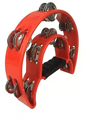Tamburin für Erwachsene, Handheld Tamburin mit Metallschellen, Tamborines Musikinstrument, Halbmond Percussion Tamburin, zweireihiges Tamburin für Kirche, Party, KTV, Kinder, Rot
