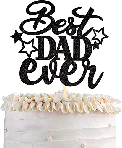 1 Stück Happy Father's Day Tortendeko Glitzer Best Dad Ever Kuchen Deko Super Dad Star Torten Dekoration Schwarz für Männer Geburtstag Party Thema