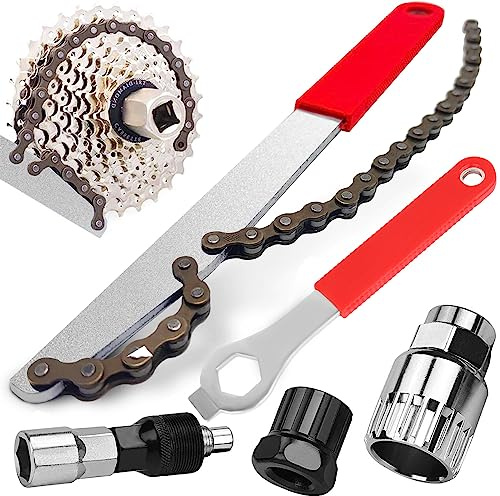 WTpin 5 Pièces Fouet à Chaîne de Vélo, Kit d'outils de Chaîne de Vélo avec Fouet à Chaîne, Outil de Retrait de Cassette de Vélo, Demonte Roue Libre, Convient aux Roues Libres de Vélo (avec Clé)