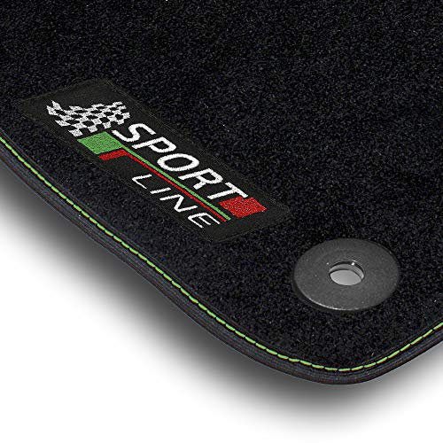 Bär-AfC Auto Fußmatten Sport Line passend für BAIC Beijing X55 2022 -, Autoteppiche Nadelvlies Schwarz, Bandeinfassung mit Grüner Ziernaht, Stick Grün & Rot, Set 3-teilig, BE64733