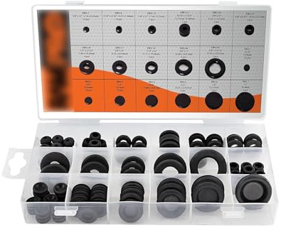 jeseny 125 PCS Closed Rubber Grommet Kit, Solid Cable Hole Plugs, Automotive Firewall Washers, Multi-Size Sealing Ring Replacements, Universal for Most Cars, Trucks and Vans (Black)