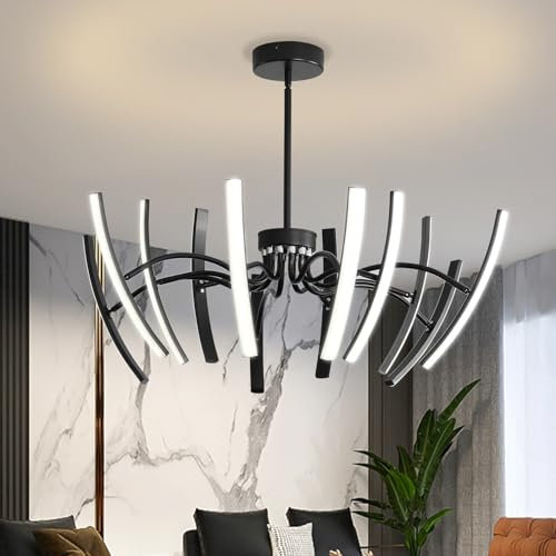 Lustre De Plafonnier 120W,Lustre Salon Avec Corps De Lampe Led Rotatif,Suspension Luminaire Noir à Intensité Variable 3000-6000K Pour Salon,Chambre à Coucher,Salle à Manger,Cuisineφ1100Xh580