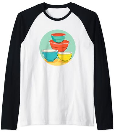 Bol mélangeur de cuisine rétro, bols nostalgiques d'inspiration vintage Manche Raglan