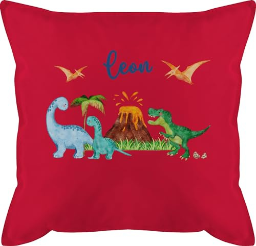 Kissen 50x50 - Geschenk Dinosaurier personalisiert mit Name I Dino I Dinos - 50 x 50 cm - Rot - Cushion Dinosaurs personalisiertes Tier trex personalisierte personalisierten Tieren Kita Kinder