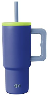 Simple Modern Thermobecher mit Silikonstrohhalm und Griff | Isolierter Edelstahl-Trinkbecher Eiskaffee-Reisebecher | Trek | 710ml | Asteroid | Trek Kinder-Wasserflasche, Kleinkindbecher, isolierter Edelstahl, auslaufsicherer Strohhalm-Deckel, Asteroid