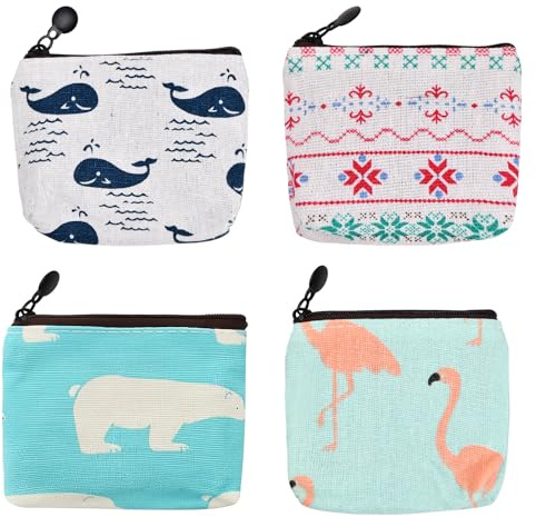 Bezavea 4 Stück Oxford Münzgeldbörse, Mini-Handtaschen-Münze, kleine Handtasche, Münzgeldbörse, Segeltuch-Kleingeldtasche, Kartenschlüsselanhänger, niedliche Cartoon-Brieftasche, Beuteltasche mit