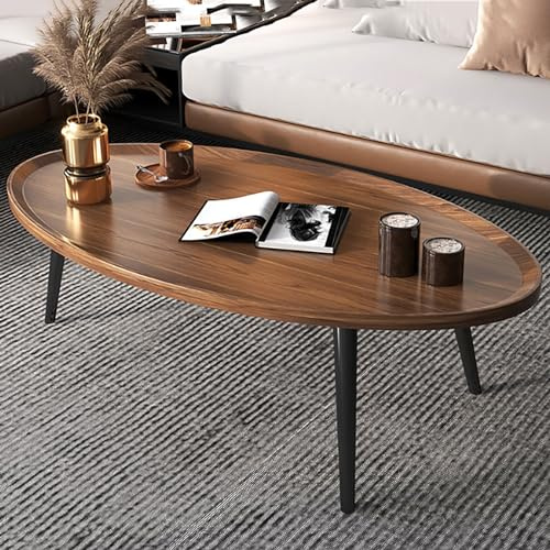 BREZO Couchtisch Oval, Couchtisch Modern, Minimalistischer Beistelltisch für das Wohnzimmer, 31,4 L x 21,6 B x 14,9 H, Walnussfarbe