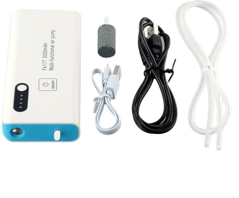 Aquarium Luftpumpe, Ultra Silent Luftbelüfter Pumpe für Fischtank, USB Lithiumbatterie Angeln Belüfterpumpe, Tragbare Sauerstoffpumpe mit Zubehör