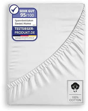 Sweet home WORLD Spannbettlaken Jersey Spannbetttuch 180x200cm -%100 Baumwolle, Bettlaken Jersey, Boxspringbetten und alle Betten bis 25 cm. Weiß