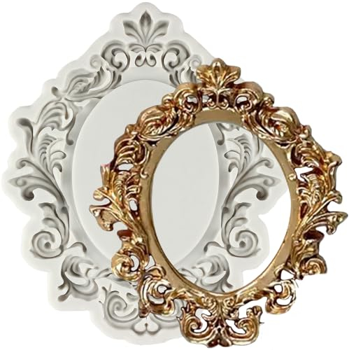 MINFEIDMS Baroque Photo Frame Fondant Moulds Picture Frames Silicone Mould Vintage Frame Chocolate Candy Mould for Birthday Wedding Cake Decorating Cupcake Topper Gum Paste Polymer Clay