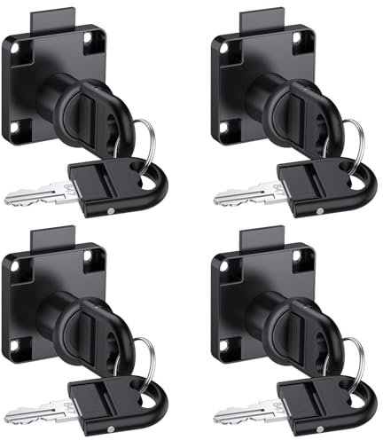 TANiCE 4 Serrature per Cassetti Nere - Blocco di Sicurezza a Cilindro con 8 Chiavi Uguali, Lega di Zinco, per Mobili, Armadietti, Posta, Ufficio e Casa