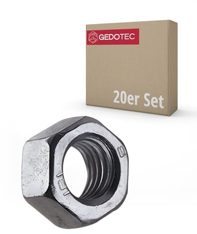 Gedotec Sechskantmutter DIN 934 | M20 | 20 Stück |verzinkter Stahl, schweißbar | Schraubenmutter, Standard, Verbindungselement | metrisches Regelgewinde, Mutter, Sechskant